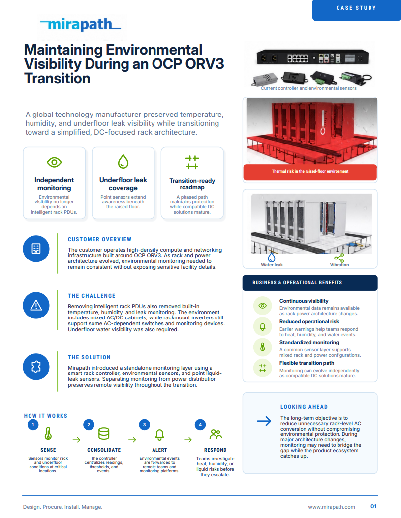 Cover of the Mirapath case study about maintaining environmental visibility during an OCP ORV3 transition